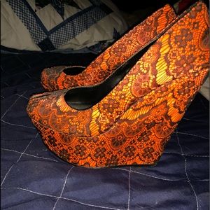 Orange lace wedges